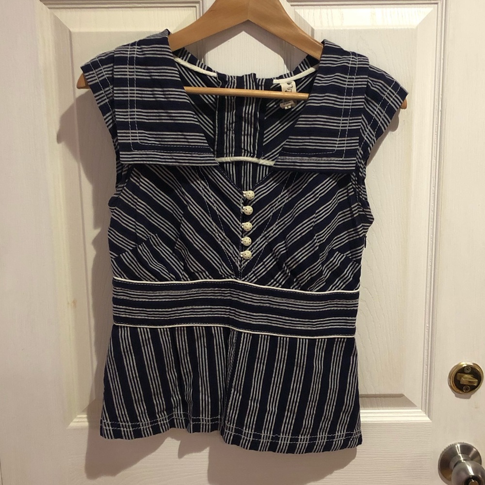 Anthropologie Purple White Striped Shirt Size 4